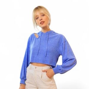 Blue Cropped Hoodie for Women